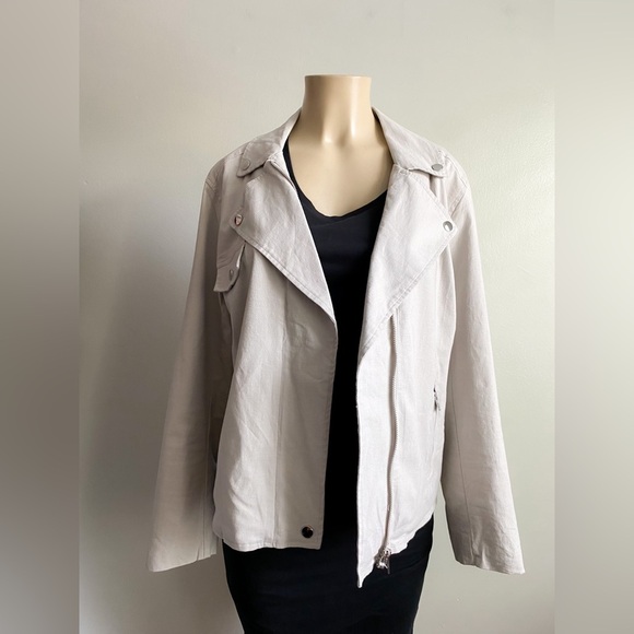 Tahari Linen Gray Moto Dual Zip Up Jacket Collard Utility Motocycle Western L - Picture 9 of 10